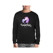 Unicorn Anneler Günü Siyah Çocuk Sweatshirt Siyah