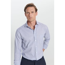 AC&Co / Altınyıldız Classics Erkek Beyaz Mavı Slim Fit Dar Kesim Klasik Yaka Pamuklu Armürlü Gömlek Beyaz Mavı