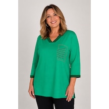 Bihan Store Kadın V Yaka Cep Detaylı Taşlı Ve Boncuk İşlemeli Ges Kol Bluz Y26-1009 Bonetton