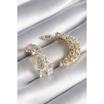 Pirinç Gold Renk Zirkon Taşlı Kadın Küpe - Tj-bkp8625 Çok Renkli