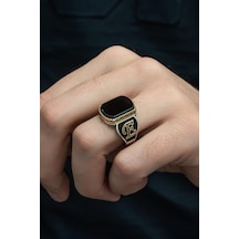 Yüzük Sanatı Oniks Taşlı Harfli 925 Gümüş Erkek Yüzük