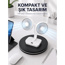 Lexroo 720 Döner Çift Taraflı Masaüstü Vantilatör Usb Şarjlı S