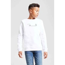 Tshirthane La Linea Trt Cizgi Adam Swimming Baskılı Unisex Çocuk Beyaz Swea
