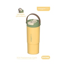 Tumbler Mug 660 Ml Tek Kapak Çift Kullanım Pipetli Rahat İçim Kulplu Paslanmaz Çelik Termos 1102-660ml Sarı
