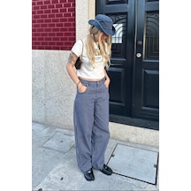 Lacivert Çizgili Kadın Jean Pantolon Mg2463