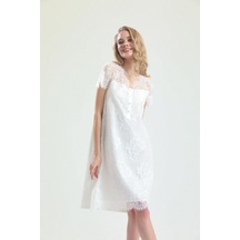 Magic Form Pamuklu Dantelli Kısa Sabahlık Gecelik Takımı Ekru - 512815605 Ekru