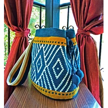 Mavi Elmas Temalı Wayuu Tarzda Çanta Çok  Renkli