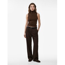Koton Koyun Yünü Karışımlı Yumuşak Dokulu Slim Fit Dik Yaka Kolsuz Bluz Kahverengi 7wak10028ek Kahve
