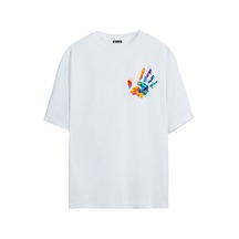 Thewert Unisex Renkli El Baskılı Beyaz Oversize Tshirt
