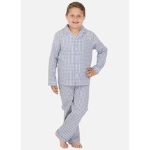 The Nuba The Don Mavi-Lacivert Ekose Desenli Erkek Çocuk Pijama Takımı (2-