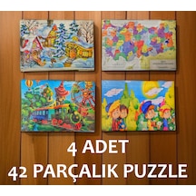 42 Parça Eğitici Ve Öğretici Çocuk Çocuklar Için Puzzle Yapboz Yap Boz 4 Adet 20 x 30 Cm