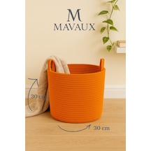 Mavaux Çok Amaçlı, 30cm-30cm Orta Boy, Yanları Saplı, Jüt, Hasır, Dokuma Sepet, Düzenleyici Organizer Turuncu