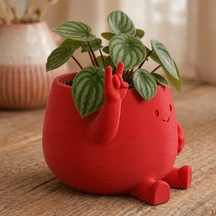 Bezos 3d Baskı Smiley Face Planter - Gülümseyen Karakterli Saksı-kırmızı Hb006