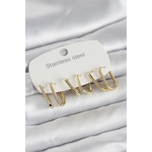 316l Çelik Gold Renk 6'lı Set Geometrik Model Kadın Küpe - Çok Renkli