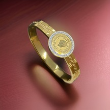 Parlak Taşlı Gold Renk Çeyreklik Model Antialerjik Çelik Bileklik - Şıklığıyla Dikkatleri Üzerinize Çekin -9077638757522 Gold