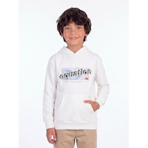Onloox Erkek Beyaz Erkek Beyaz Pamuklu Kapüşonlu Uzun Kollu Regular Yazı Baskılı Kanguru Cepli Sweatshirt 8-14 Yaş