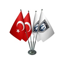 Masa Üstü Hava Kuvvetleri Bayrağı Türk Bayrağı Dörtlü Krom Direk