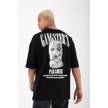 Flood Of Style Erkek Siyah Gangster S Paradise Baskılı Oversize Pamuklu Bisiklet Yaka T-shirt