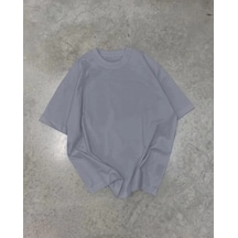 Tua Moda Unisex Basic Bisiklet Yaka Oversize T-shirt - Füme Füme
