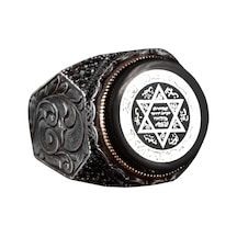 925 Ayar Gümüş Davut Yıldızı Yüzük - El Yapımı Erkekler İçin Dini Takı - Vintage Tarzı - Davut Yıldızı Gümüş Yüzük Gümüş
