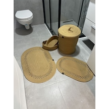 Banyo Takımı Çamaşır Sepeti Banyo Organizer Sepet Paspas Klozet Önü Paspas 5 Li Banyo Seti Kahverengi