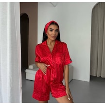 Leopar Desenli Kırmızı Üçlü Pijama Takımı
