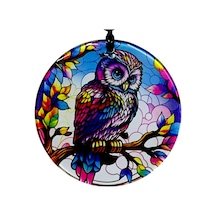 Dalda Baykuş Desenli 12 Cm Füzyon Cam Duvar Süsü 12x12cm