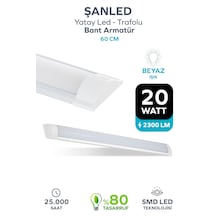 60 Cm 20 Watt Yatay Led Bant Armatür-trafolu Beyaz Işık-1 Adettir