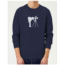 Silhouette Photography Baskılı Indigo Erkek Örme Sweatshirt