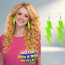 Retro Neon Yeşil Şimşek Küpe 10 Cm Uzunlukta Diğer