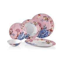 Floral Pink Porselen 27 Parça 6 Kişilik Yemek Takımı Kayık Tabaklı