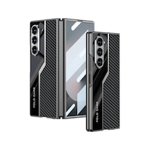 Samsung Galaxy Uyumlu Z Fold 6 Kılıf Ultra İnce Kamera Korumalı Pc + Karbon Fiber Tasarımlı Arka Yüzey Kıpta Poligan Kapak