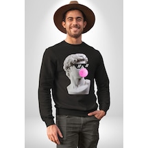 Gözlüklü David'in Kafasının Alçı Heykeli Unisex Siyah Sweatshirt Siyah