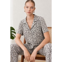 Kadın Kısa Kollu Rahat Gri Pijama Takımı 4731