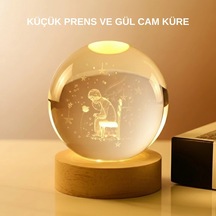 Usb Li Küçük Prens Işıklı Cam Küre Ahşap Altlıklı Dekoratif Lamba Çok Renkli