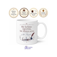 Türkçe Öğretmeni İçin Kahve Kupası Özel Tasarım Baskılı Hediye Bardak Beyaz / Çok Renkli