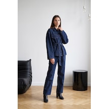 Unika Boutique Kadın Kuşaklı Denim Ceket Ve Pantolon Takım Çok Renkli