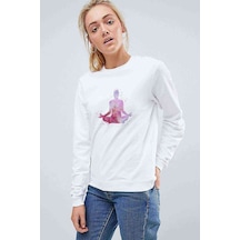 Sıcak Yoga Lotus Pozisyonu Baskılı Beyaz Kadın Sweatshirt (534805380)