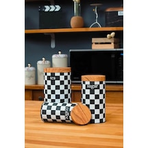 Ucr Home 3&apos Lü Set Metal Çay Kahve Şeker Saklama Kavanozu - Dama Desenli 12 Izgara