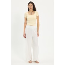 Tudors Kadın Relax Fit Rahat Kesim Beli Lastikli Ekru Pantolon-50649