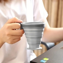 Fochsia Katlanabilir Silikon Seyahat Kahve Kupası Kamp Ve Yolculuk İçin Kapaklı Gri