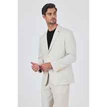 İmza Açık Bej Gofreli Mono Yaka Esnek 6 Drop Slim Fit Classic Takım Elbise 1001250117 Açık Bej