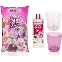 3 L Orkide Toprağı. 225Ml Orkide Besini. 1 Şeffaf. 1 Lila Saksı