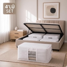 Baza Ve Yatak Altı Uyumlu 4 Adet Lüks Pencereli Dolap Düzenleyici Hurç Baza Altı Hurç 64x45x22 Cm Beyaz