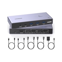 Ugreen 8k Hdmı Kvm Switch 2-in-1, 2xhdmı In, 2xusb-c In, 1 Hdmı Out, 3 Usb-a, 1 Usb-c, 1 Mini Usb, 25961