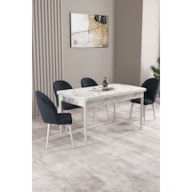 Milas Beyaz Mermer Desen 80x132 Mdf Açılabilir Mutfak Masası Takımı 4 Adet Sandalye Antrasit