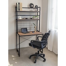 2 Raflı Metal Çalışma Masası Ahşap Raflı Kitaplık Laptop Masası Siyah