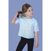 Toontoy Kids Toontoy Kız Çocuk Smile Baskılı Kolları Desenli Tişört Mint Yeşili
