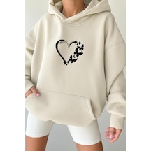 Benroma 3 İplik Penye Kalp Unisex Kapüşonlu Sweat Beyaz