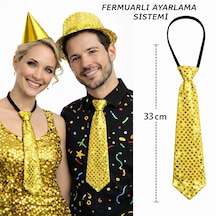 Altın Renk Pul Payetli Işıltılı Parti Kravatı 33 Cm 2 "